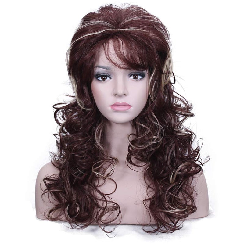 Deifor Women 80s Rocker Wigs Long Curly Heat Resistant Synthetic Natural Looking Hair for Cosplay(Brown Mix Blonde) - Image 1